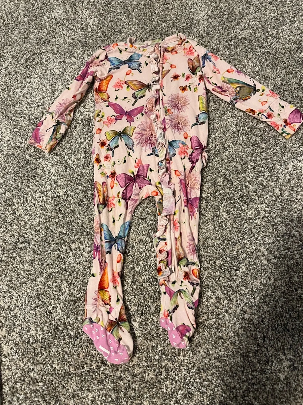 Posh Peanut Baby Girl Butterfly Ruffle Zipper Bamboo Pajama
